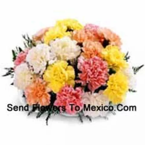 Basket Of 24 Mixed Colored Carnations