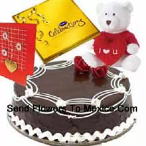 1 Kg Gâteau Truffe, Un Coffret de Pack Celebration de Cadbury, Ours en Peluche Je t'aime et une Carte de Vœux Gratuite